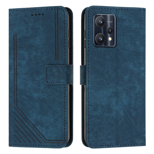 For Realme 9 Pro+ / 9 4G Skin Feel Stripe Pattern Leather Phone Case with Lanyard(Blue) - Realme Cases by buy2fix | Online Shopping UK | buy2fix