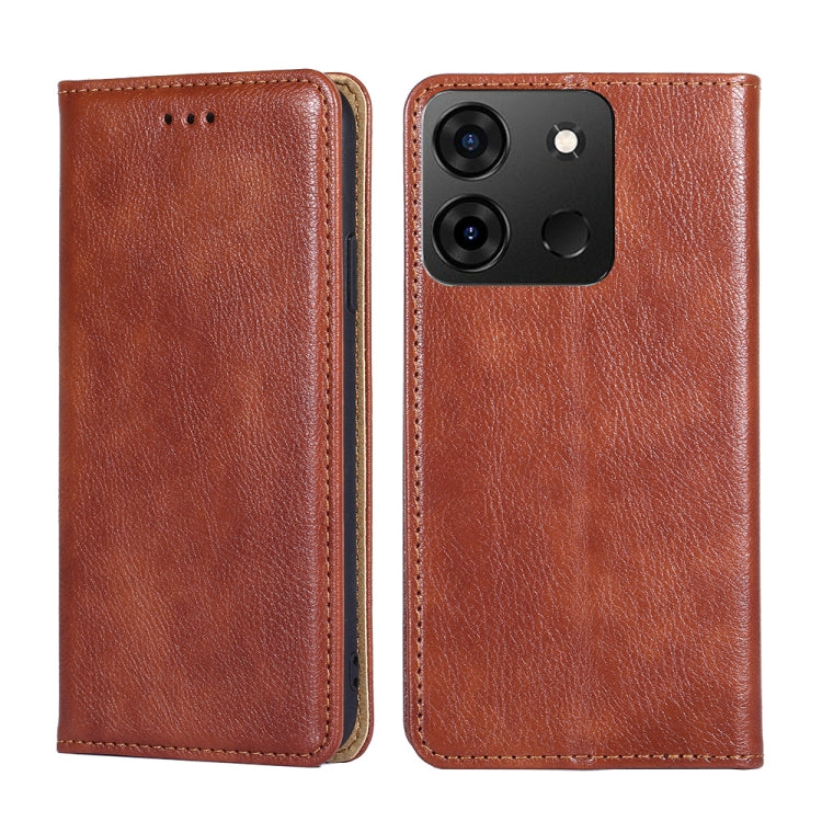 For Infinix Smart 7 Gloss Oil Solid Color Magnetic Leather Phone Case(Brown) - Infinix Cases by buy2fix | Online Shopping UK | buy2fix
