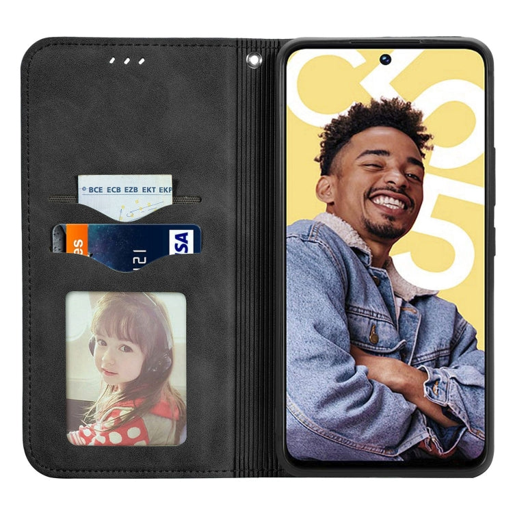 For Realme C55 Retro Skin Feel Magnetic Leather Phone Case(Black) - Realme Cases by buy2fix | Online Shopping UK | buy2fix