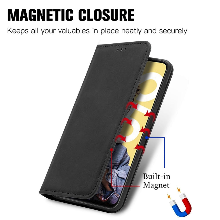 For Realme C55 Retro Skin Feel Magnetic Leather Phone Case(Black) - Realme Cases by buy2fix | Online Shopping UK | buy2fix