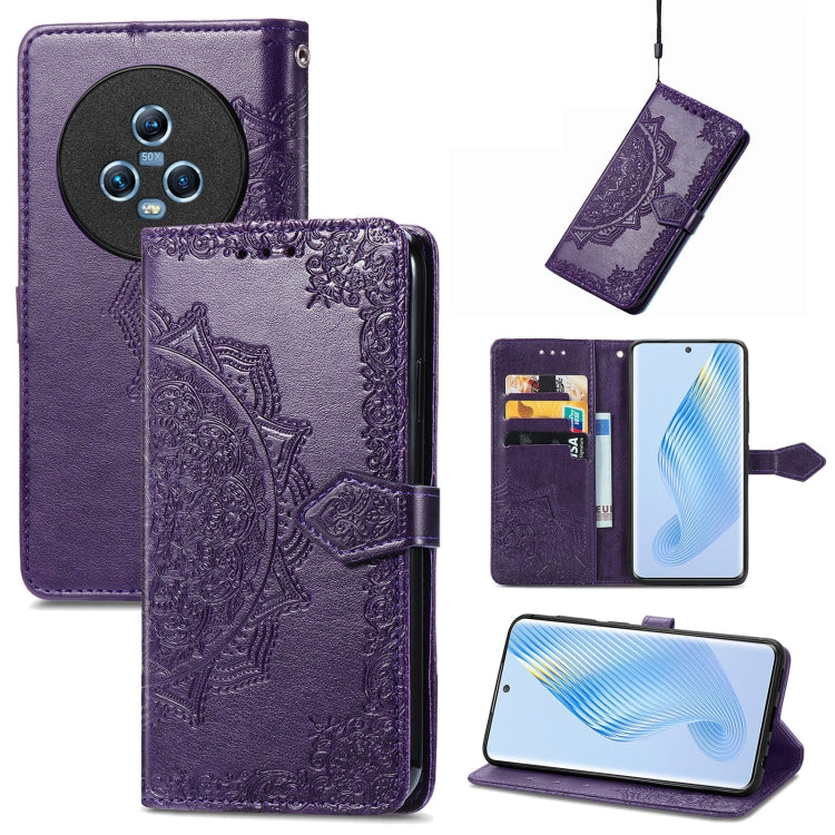 For Honor Magic5 Mandala Flower Embossed Leather Phone Case(Purple) - Honor Cases by buy2fix | Online Shopping UK | buy2fix