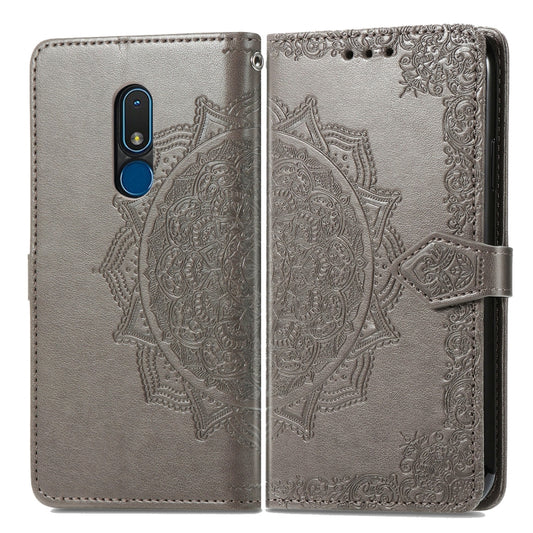 For Nokia C3 Mandala Flower Embossed Leather Phone Case(Grey) by buy2fix