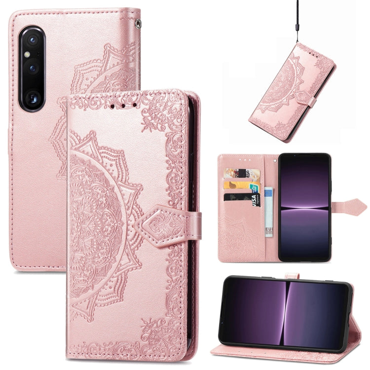 For Sony Xperia 1 IV Mandala Flower Embossed Leather Phone Case(Rose Gold) by buy2fix