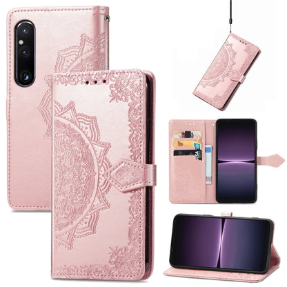 For Sony Xperia 1 IV Mandala Flower Embossed Leather Phone Case(Rose Gold) by buy2fix