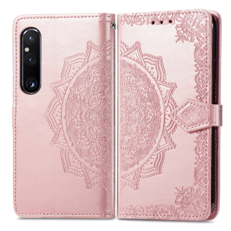 For Sony Xperia 1 IV Mandala Flower Embossed Leather Phone Case(Rose Gold) by buy2fix