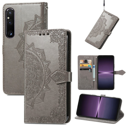 For Sony Xperia 1 IV Mandala Flower Embossed Leather Phone Case(Grey) by buy2fix