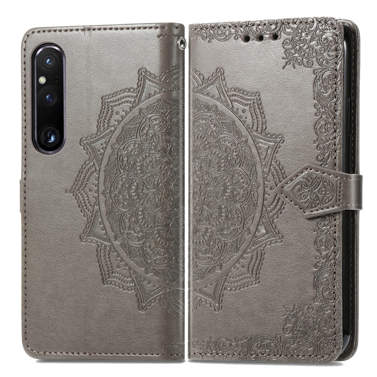 For Sony Xperia 1 IV Mandala Flower Embossed Leather Phone Case(Grey) by buy2fix