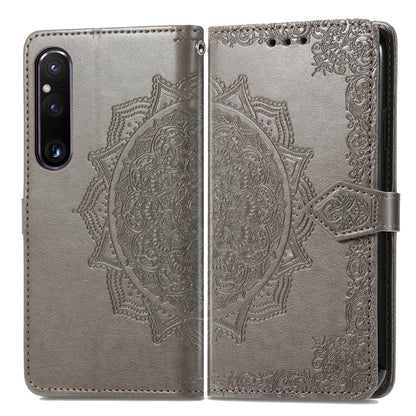 For Sony Xperia 1 IV Mandala Flower Embossed Leather Phone Case(Grey) by buy2fix