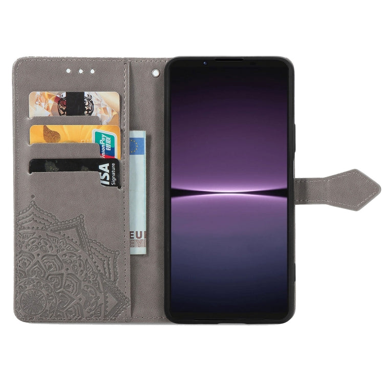 For Sony Xperia 1 IV Mandala Flower Embossed Leather Phone Case(Grey) by buy2fix