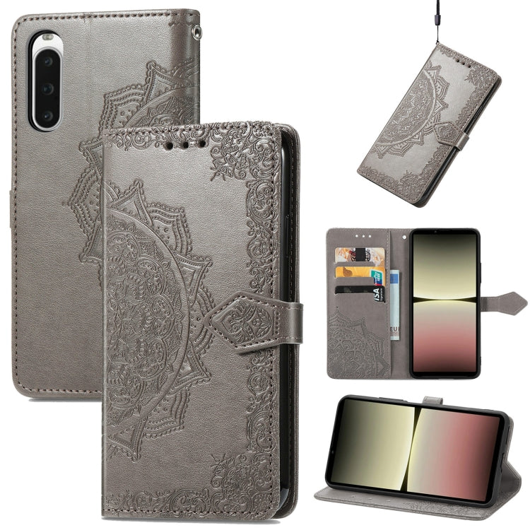 For Sony Xperia 10 IV Mandala Flower Embossed Leather Phone Case(Grey) by buy2fix
