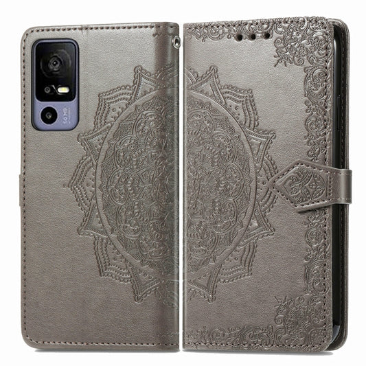 For TCL 40R Mandala Flower Embossed Leather Phone Case(Grey) - TCL by buy2fix | Online Shopping UK | buy2fix