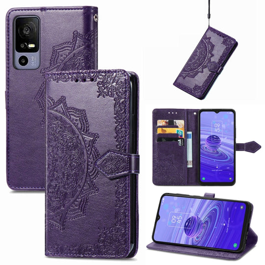 For TCL 40R Mandala Flower Embossed Leather Phone Case(Purple)