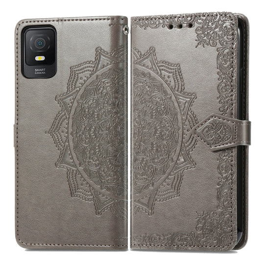 For TCL 403 Mandala Flower Embossed Leather Phone Case(Grey) - TCL by buy2fix | Online Shopping UK | buy2fix