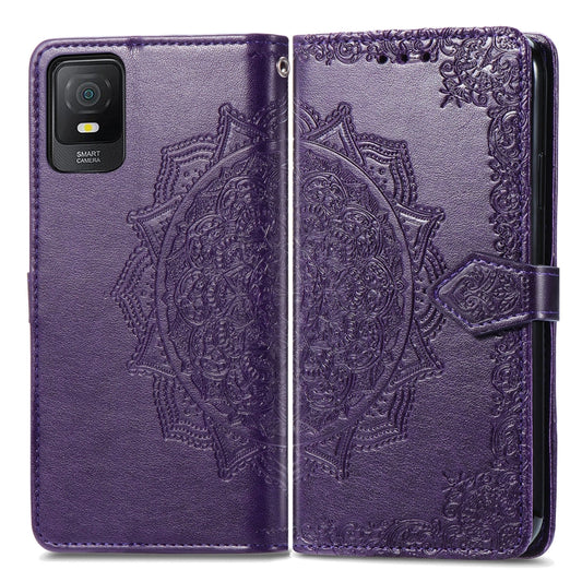 For TCL 403 Mandala Flower Embossed Leather Phone Case(Purple) - TCL by buy2fix | Online Shopping UK | buy2fix