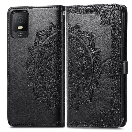 For TCL 403 Mandala Flower Embossed Leather Phone Case(Black) - TCL by buy2fix | Online Shopping UK | buy2fix