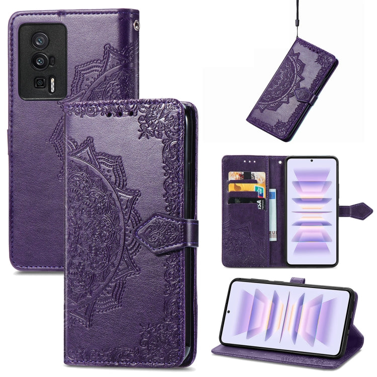 For Xiaomi Redmi K60 Pro Mandala Flower Embossed Leather Phone Case(Purple) by buy2fix