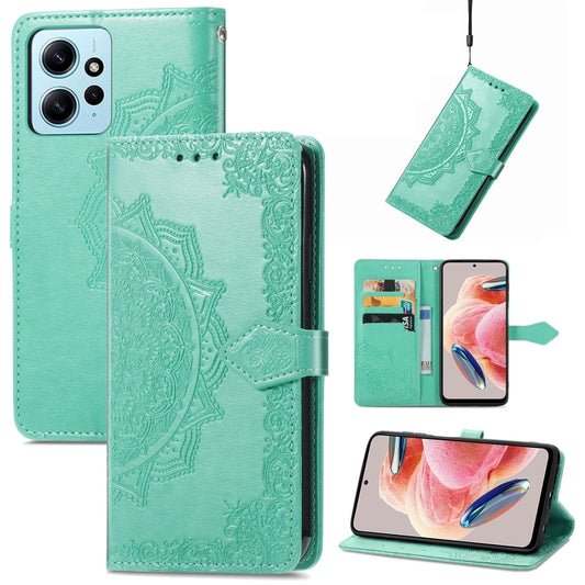 For Xiaomi Redmi Note 12 4G Global Mandala Flower Embossed Leather Phone Case(Green) by buy2fix
