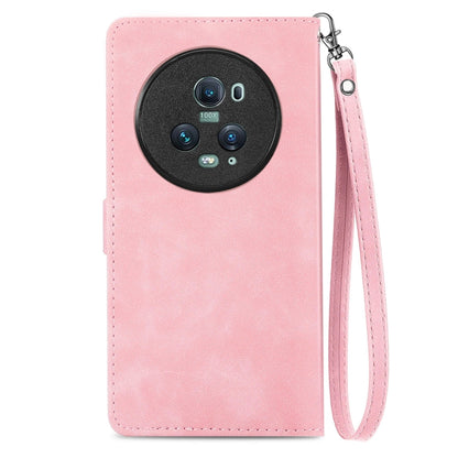 For Honor Magic5 Pro Embossed Flower Zipper Leather Phone Case(Pink) - Honor Cases by buy2fix | Online Shopping UK | buy2fix