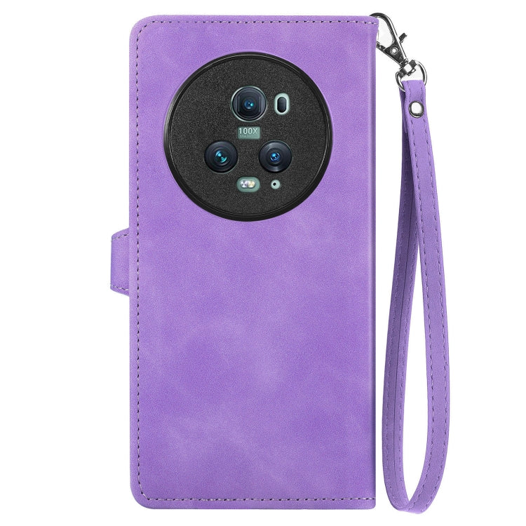For Honor Magic5 Pro Embossed Flower Zipper Leather Phone Case(Purple) by buy2fix
