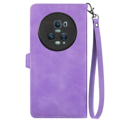 For Honor Magic5 Pro Embossed Flower Zipper Leather Phone Case(Purple) by buy2fix