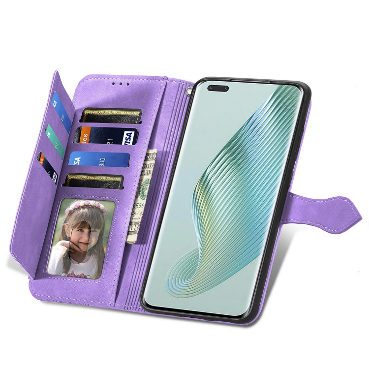 For Honor Magic5 Pro Embossed Flower Zipper Leather Phone Case(Purple) by buy2fix