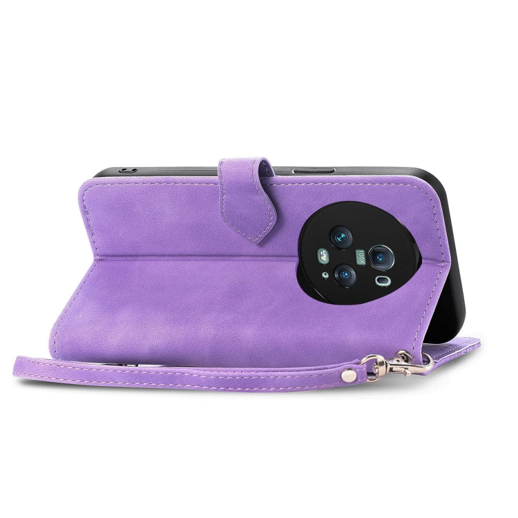 For Honor Magic5 Pro Embossed Flower Zipper Leather Phone Case(Purple) by buy2fix