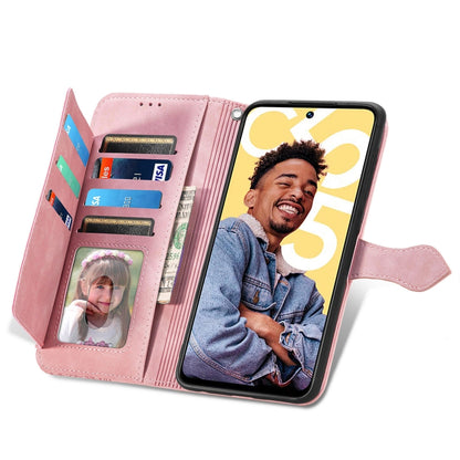 For Realme C55 Embossed Flower Zipper Leather Phone Case(Pink) - Realme Cases by buy2fix | Online Shopping UK | buy2fix
