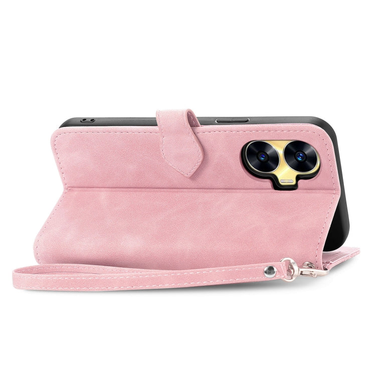 For Realme C55 Embossed Flower Zipper Leather Phone Case(Pink) - Realme Cases by buy2fix | Online Shopping UK | buy2fix