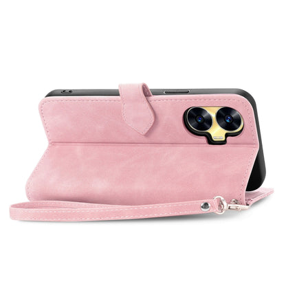 For Realme C55 Embossed Flower Zipper Leather Phone Case(Pink) - Realme Cases by buy2fix | Online Shopping UK | buy2fix