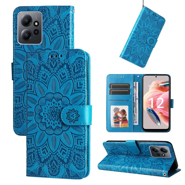 For Xiaomi Redmi Note 12 4G Global Embossed Sunflower Leather Phone Case(Blue) by buy2fix
