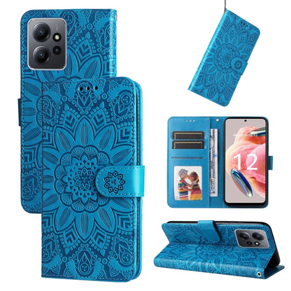 For Xiaomi Redmi Note 12 4G Global Embossed Sunflower Leather Phone Case(Blue) by buy2fix