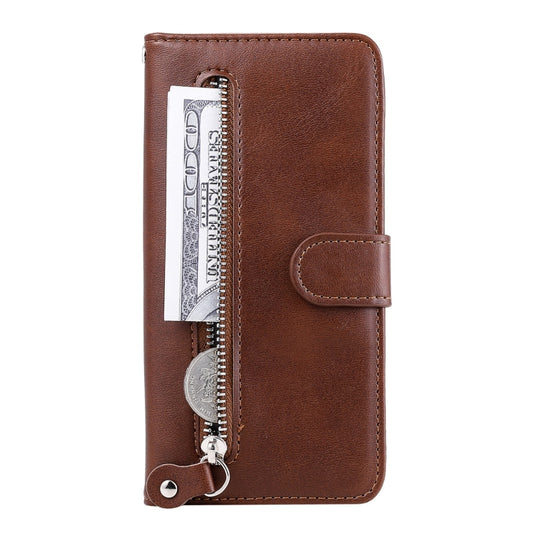 For Xiaomi Redmi Note 12 4G Global Calf Texture Zipper Leather Phone Case(Brown) - Xiaomi Cases by buy2fix | Online Shopping UK | buy2fix
