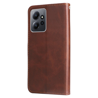 For Xiaomi Redmi Note 12 4G Global Calf Texture Zipper Leather Phone Case(Brown) by buy2fix