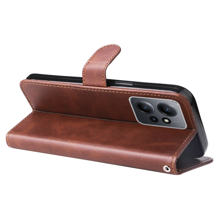 For Xiaomi Redmi Note 12 4G Global Calf Texture Zipper Leather Phone Case(Brown) by buy2fix