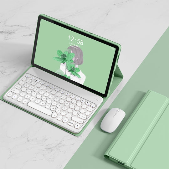 For Lenovo Tab M10 Plus 10.6 3rd Gen 2022 YM-LX106 Round Key Detachable Bluetooth Tablet Keyboard Leather Case with Mouse(Matcha Green)