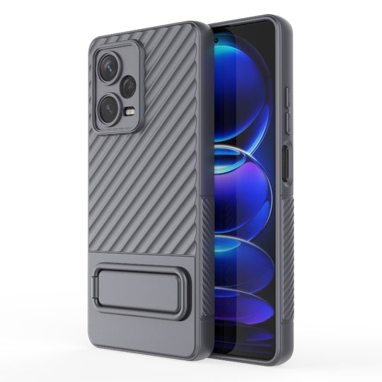 Pour Xiaomi Redmi Note 12 Pro + Étui de téléphone en TPU à texture ondulée globale avec film d'objectif (gris)