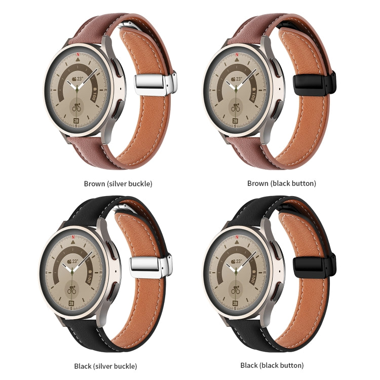 22mm Folding Buckle Plain Weave Genuine Leather Watch Band(Black+Black) by buy2fix