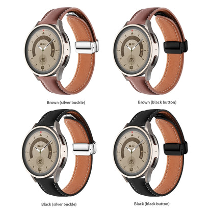 22mm Folding Buckle Plain Weave Genuine Leather Watch Band(Black+Black) by buy2fix