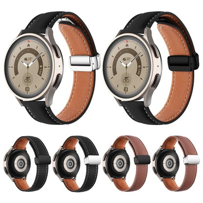 22mm Folding Buckle Plain Weave Genuine Leather Watch Band(Black+Black) by buy2fix