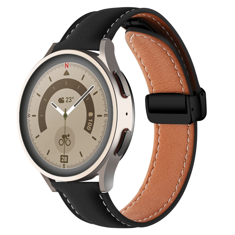 22mm Folding Buckle Plain Weave Genuine Leather Watch Band(Black+Black) by buy2fix