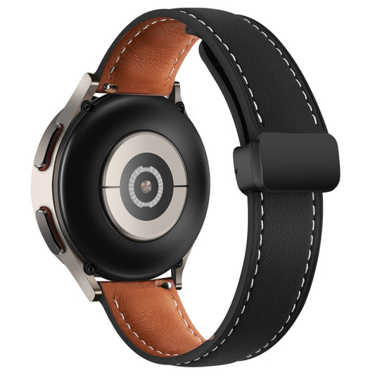 22mm Folding Buckle Plain Weave Genuine Leather Watch Band(Black+Black) - 22mm Bands by buy2fix | Online Shopping UK | buy2fix