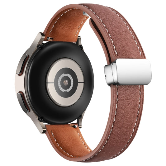 22mm Folding Buckle Plain Weave Genuine Leather Watch Band(Brown+Silver) - 22mm Bands by buy2fix | Online Shopping UK | buy2fix