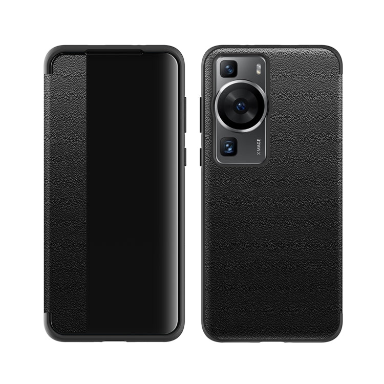 For Huawei P60 Leather + TPU Frame Shockproof Phone Case(Black) - Huawei Cases by buy2fix | Online Shopping UK | buy2fix