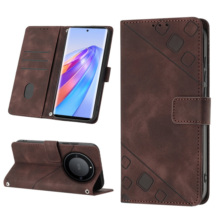 For Honor X9a 5G/Magic5 Lite Skin-feel Embossed Leather Phone Case(Brown) by buy2fix