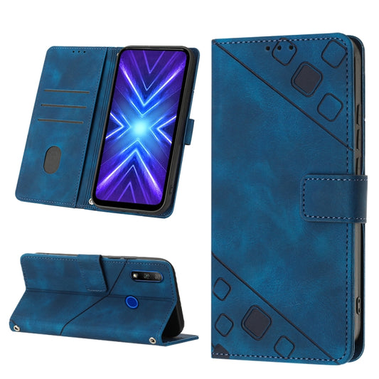 Skin-feel Embossed Leather Phone Case For Honor 9X Global/Huawei P Smart Z/Y9 Prime 2019/Enjoy 10 Plus(Blue) by buy2fix