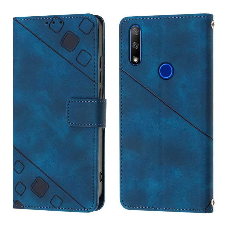 Skin-feel Embossed Leather Phone Case For Honor 9X Global/Huawei P Smart Z/Y9 Prime 2019/Enjoy 10 Plus(Blue) by buy2fix