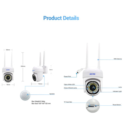 ESCAM PVR007 3MP Smart HD WiFi Camera Support Full Color Night Vision / Motion Detection / Sound Alarm / TF Card(EU Plug) - Wireless Camera by ESCAM | Online Shopping UK | buy2fix