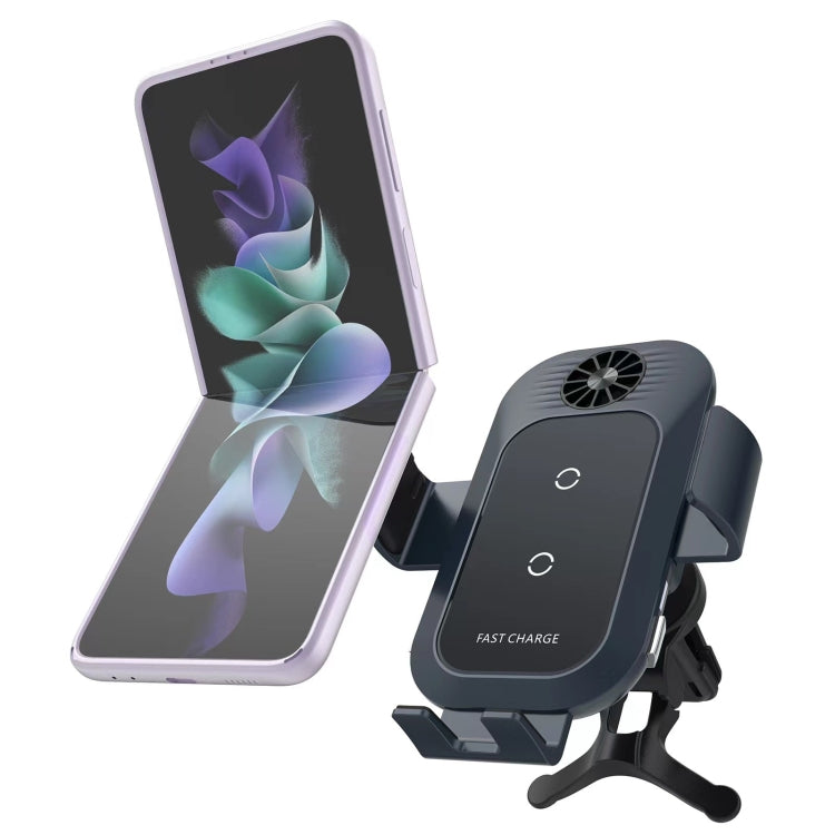 For Samsung Galaxy Z Flip4 / 3 C35 Fan Cooling Dual Coil Car Phone Holder Wireless Charger by buy2fix