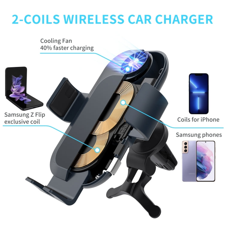 For Samsung Galaxy Z Flip4 / 3 C35 Fan Cooling Dual Coil Car Phone Holder Wireless Charger by buy2fix