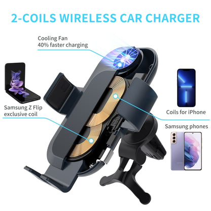 For Samsung Galaxy Z Flip4 / 3 C35 Fan Cooling Dual Coil Car Phone Holder Wireless Charger by buy2fix